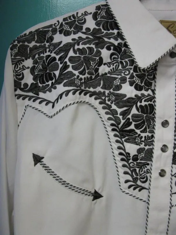 Men's Vintage Western Shirt Collection: Scully Gunfighter White & Pewter