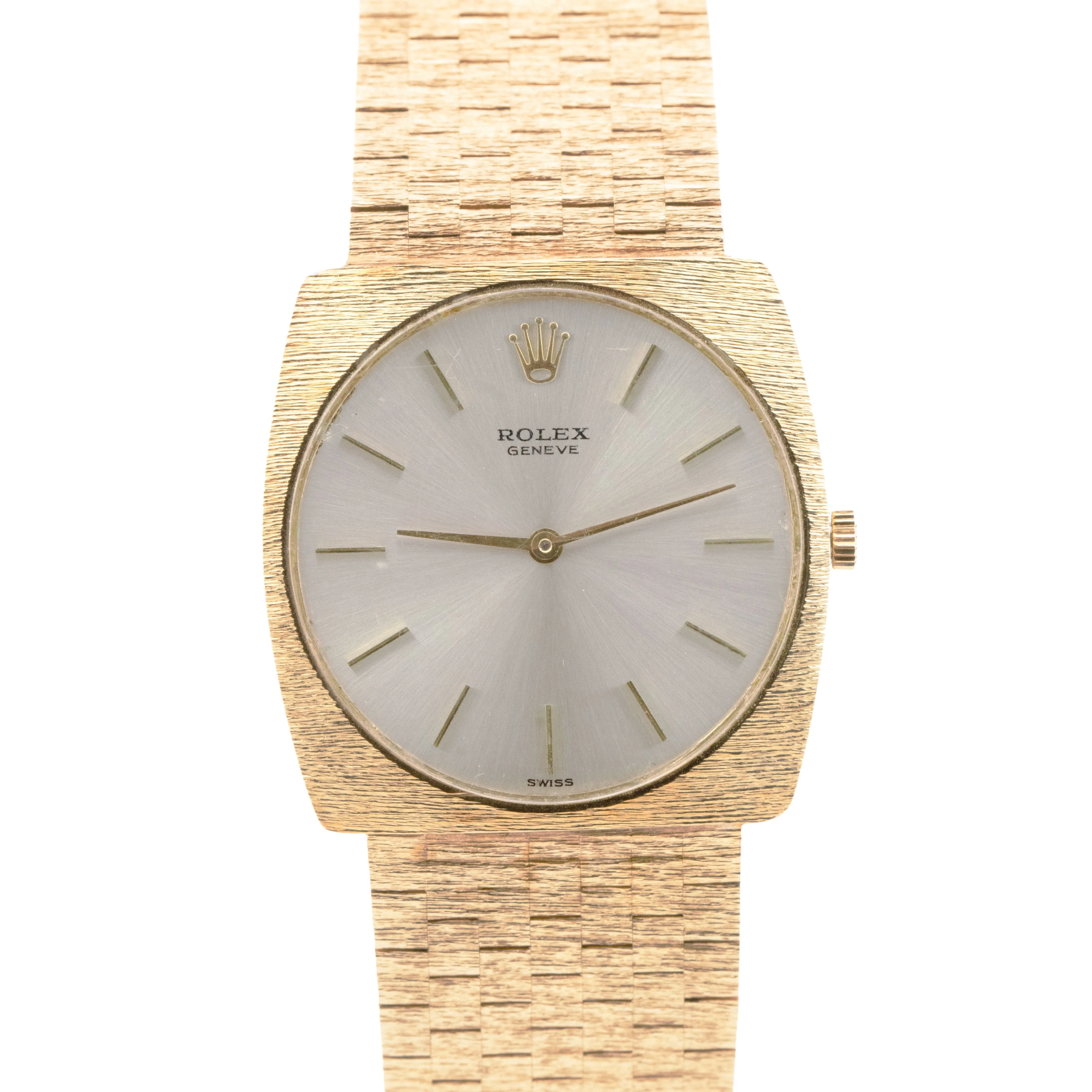 MINT Rolex Cellini 14K Yellow Gold 29mm Silver Bark Finish Manual Wind 604 BOX