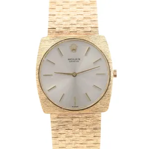 MINT Rolex Cellini 14K Yellow Gold 29mm Silver Bark Finish Manual Wind 604 BOX