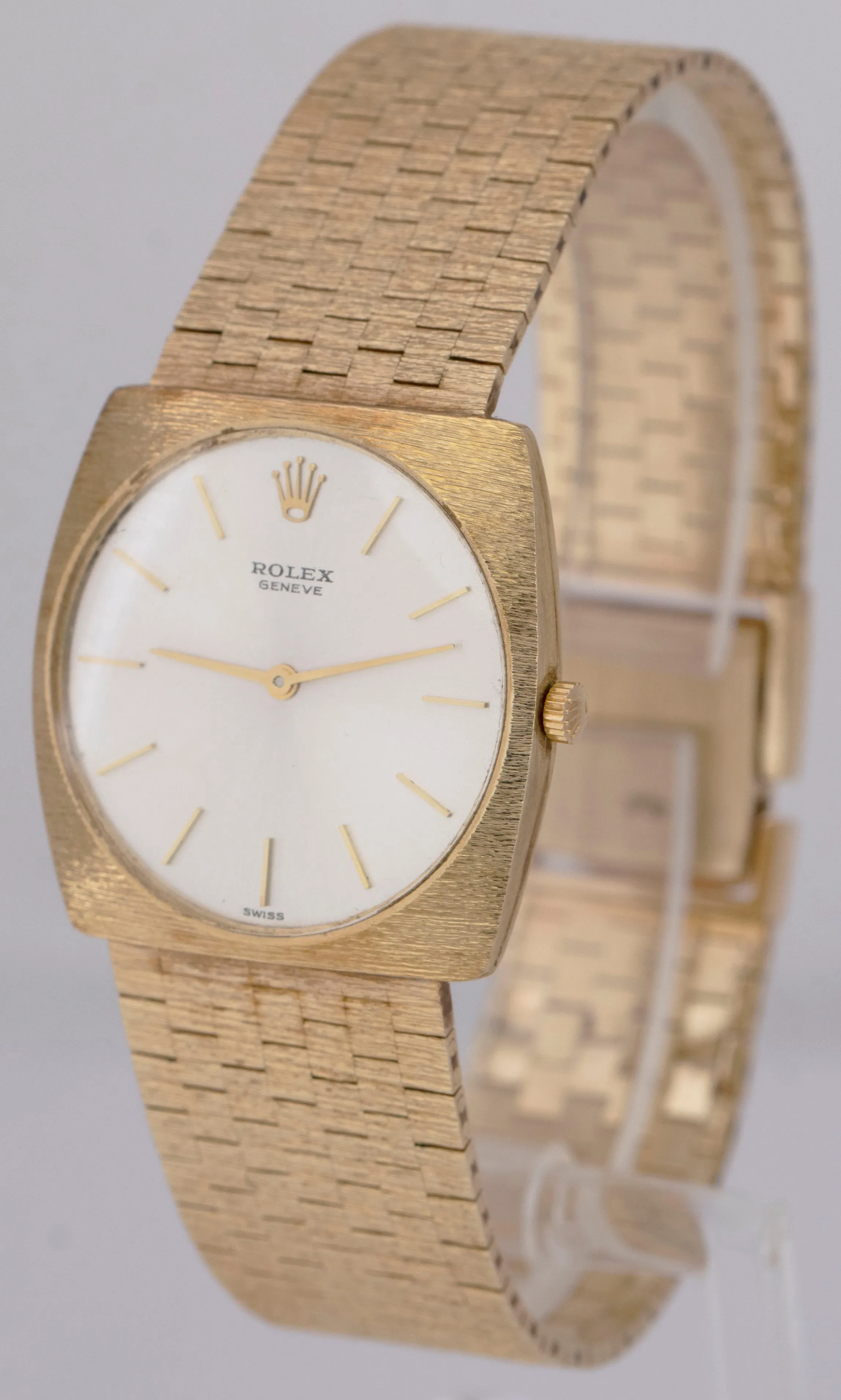 MINT Rolex Cellini 14K Yellow Gold 29mm Silver Bark Finish Manual Wind 604 BOX