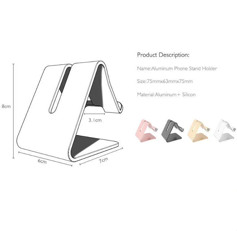 Mobile Phone Holder Stand Aluminium Alloy Metal Tablet Desk Holders Cellphone Stands  Golden