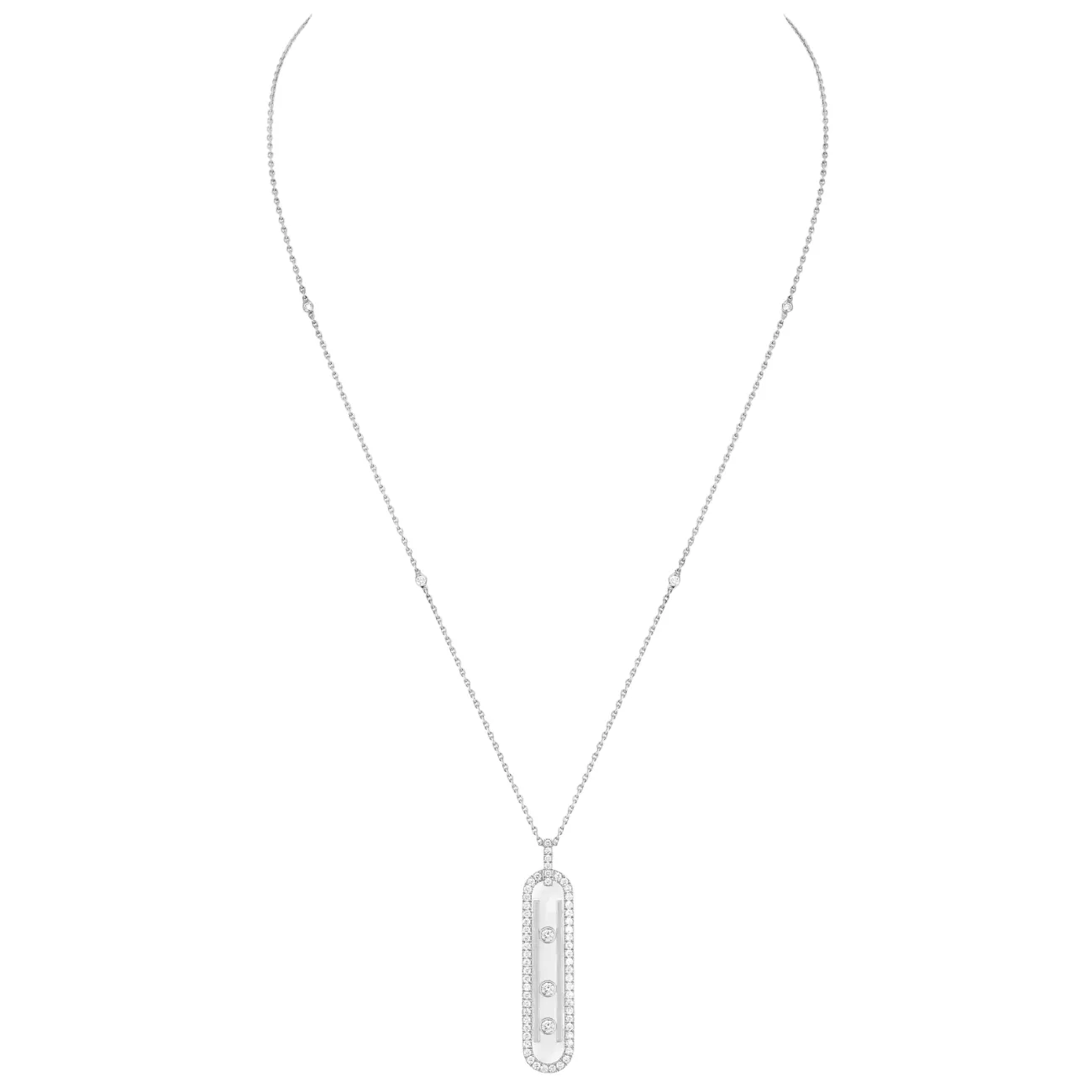 Move 10TH 18K White Gold Petite Model Pavé Diamond Necklace