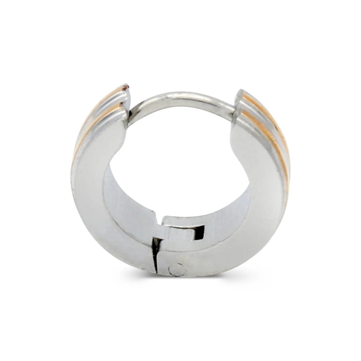Narrow Striped Huggie Hoop Stainless Steel Earrings