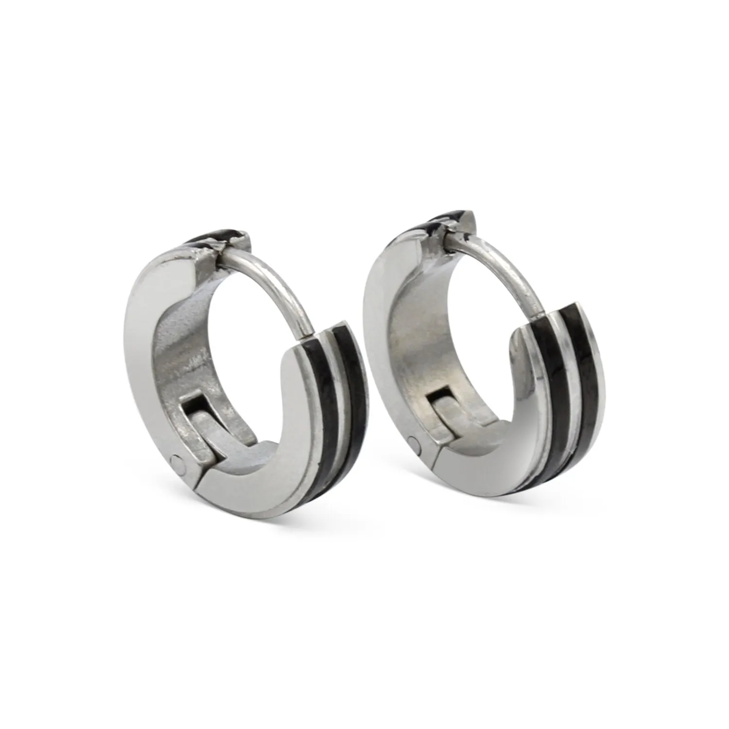 Narrow Striped Huggie Hoop Stainless Steel Earrings