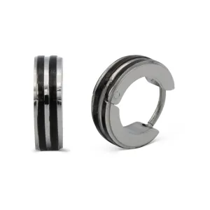 Narrow Striped Huggie Hoop Stainless Steel Earrings