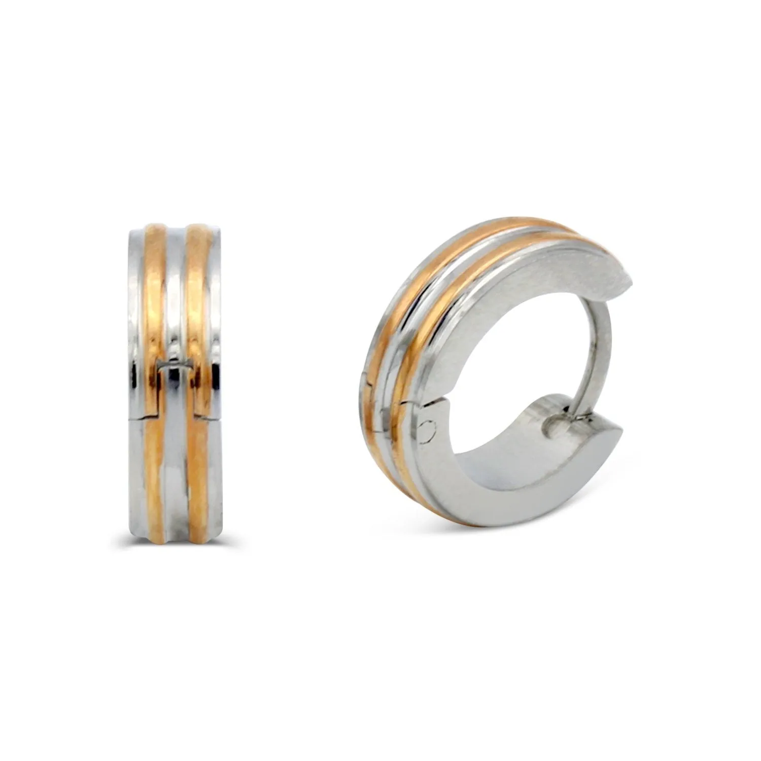 Narrow Striped Huggie Hoop Stainless Steel Earrings