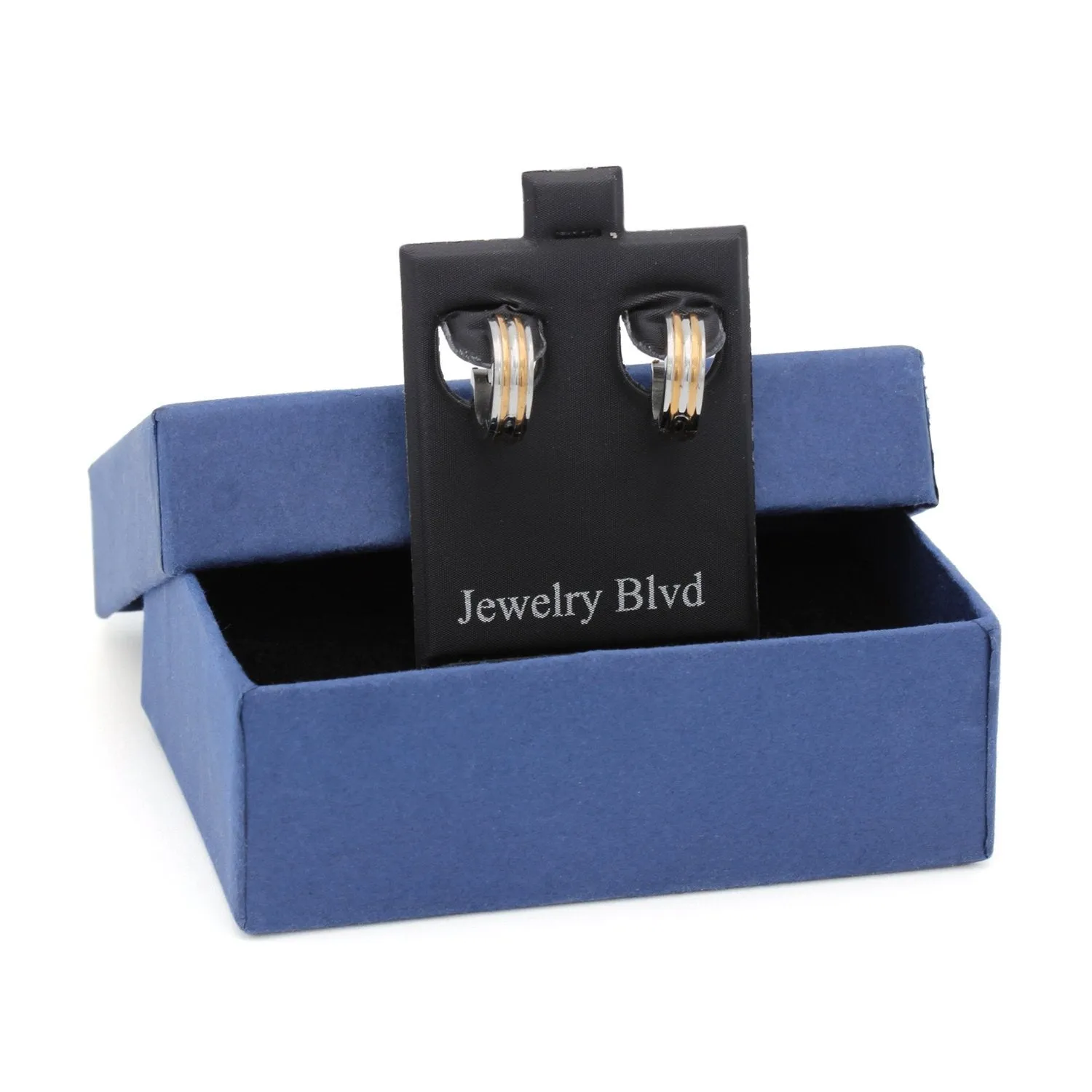 Narrow Striped Huggie Hoop Stainless Steel Earrings