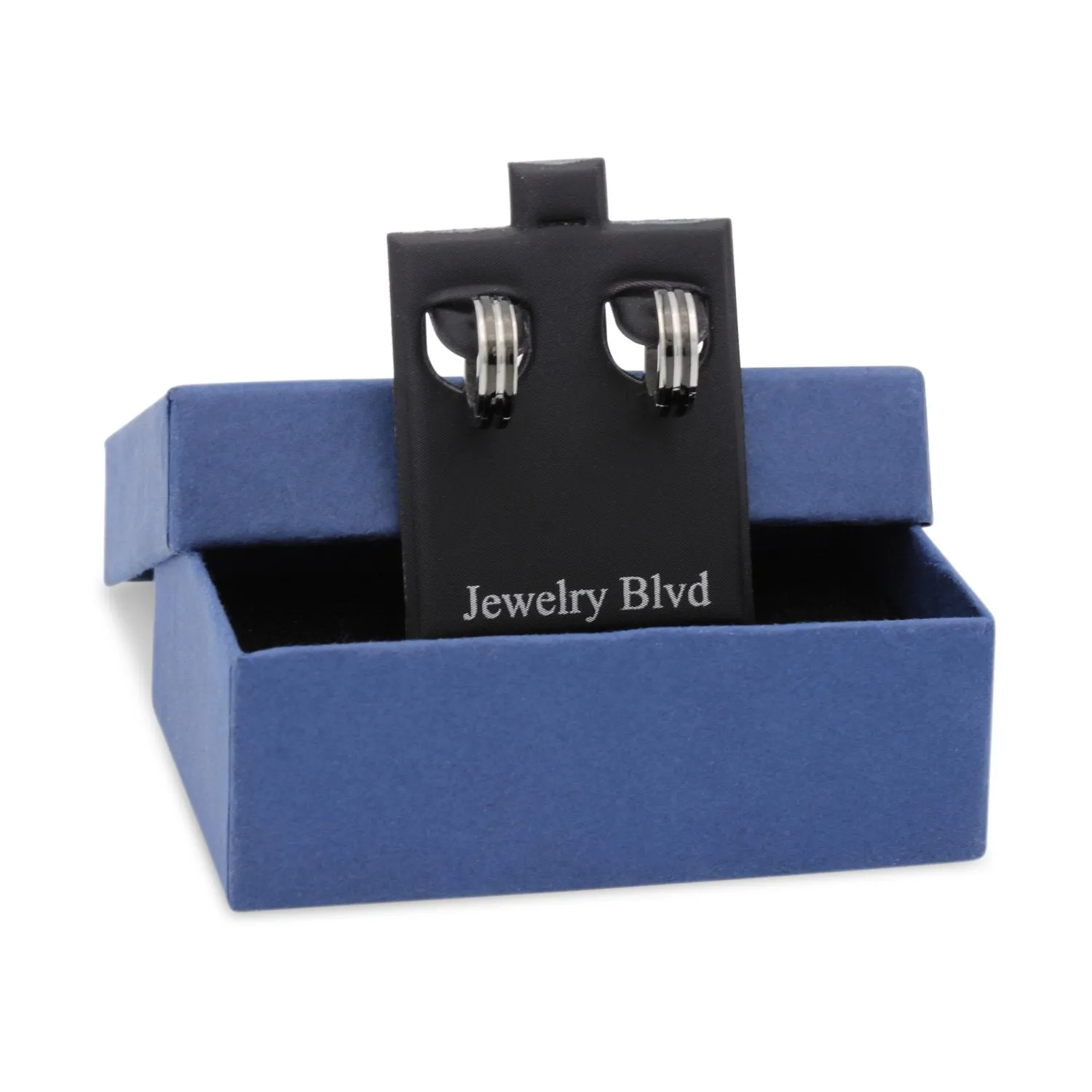 Narrow Striped Huggie Hoop Stainless Steel Earrings