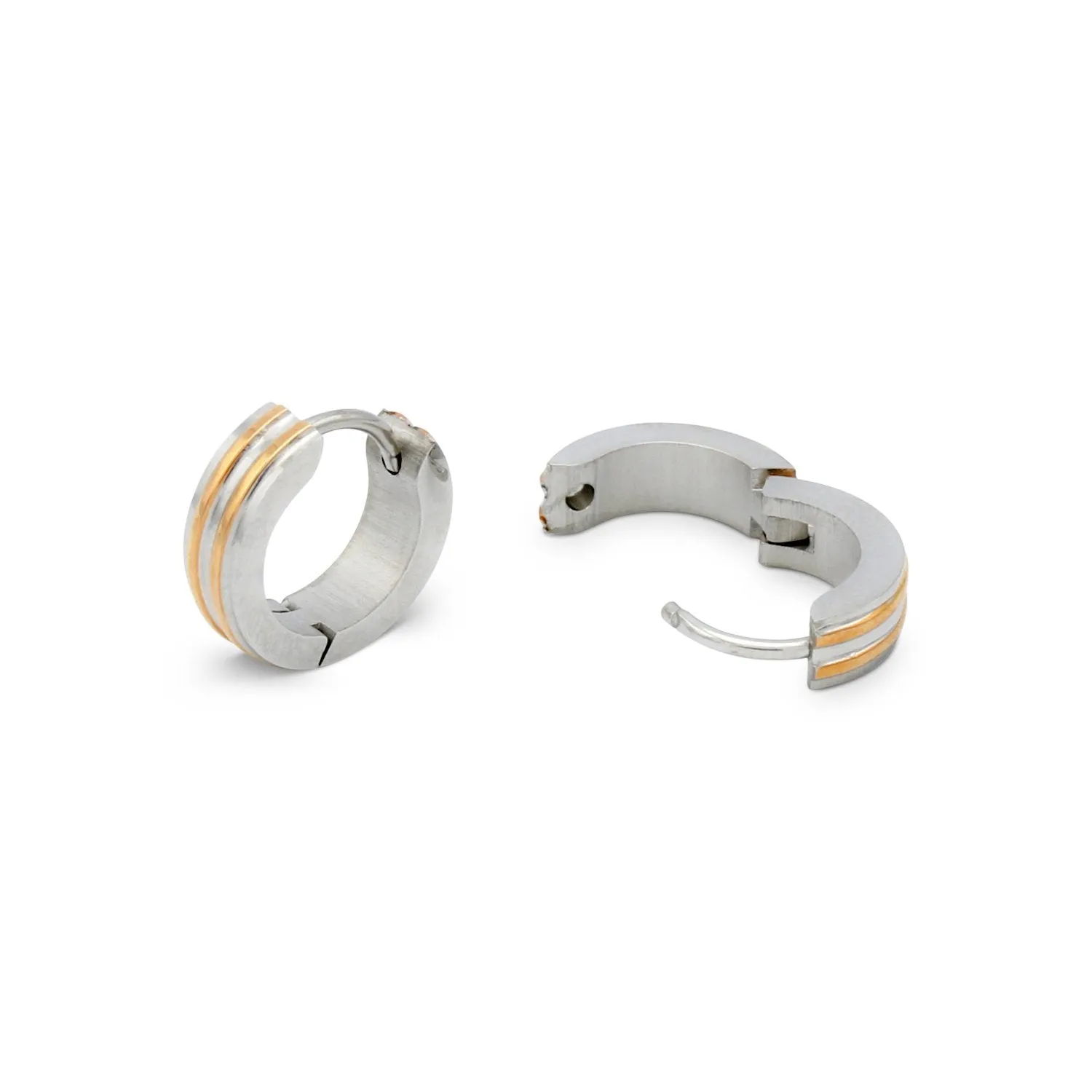 Narrow Striped Huggie Hoop Stainless Steel Earrings