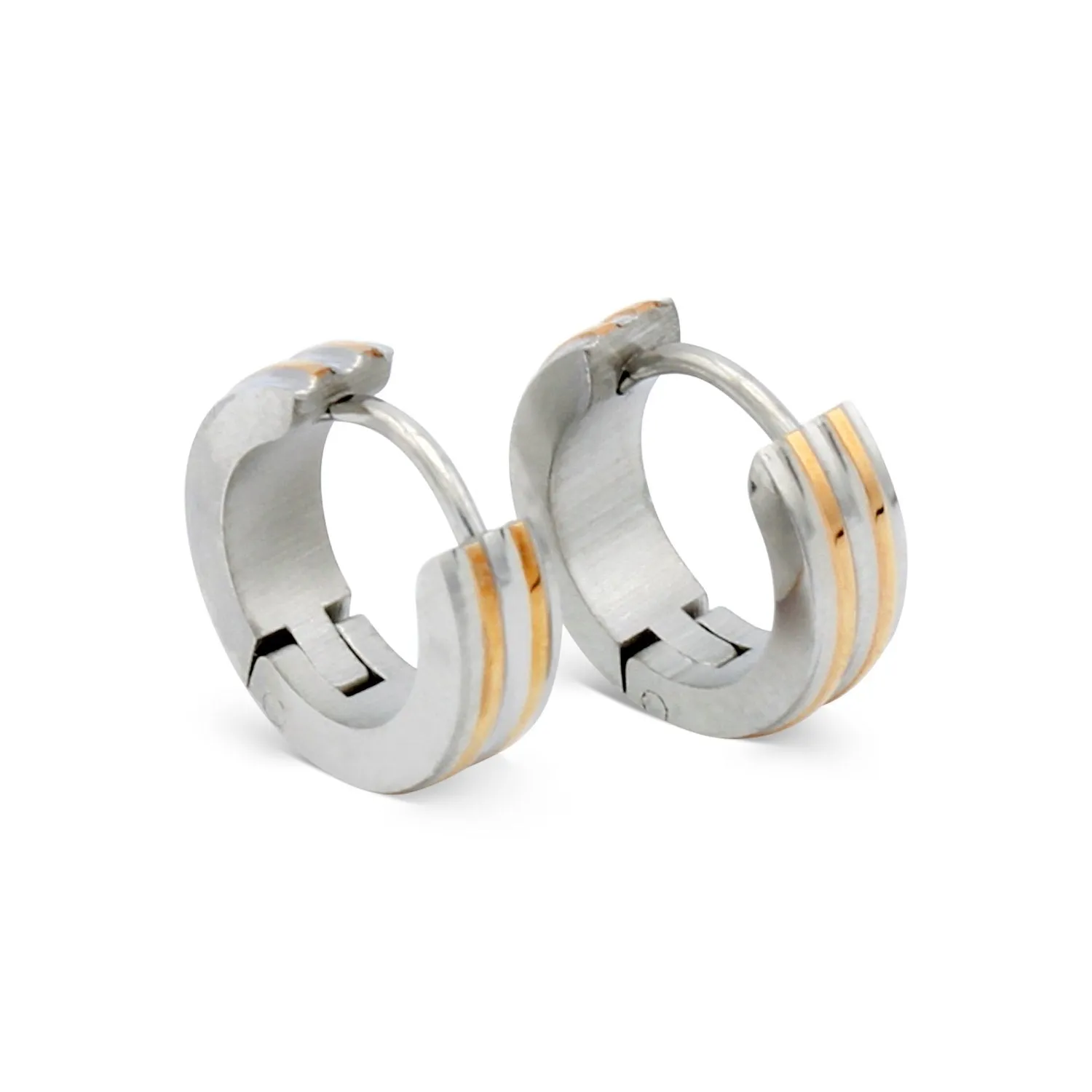 Narrow Striped Huggie Hoop Stainless Steel Earrings
