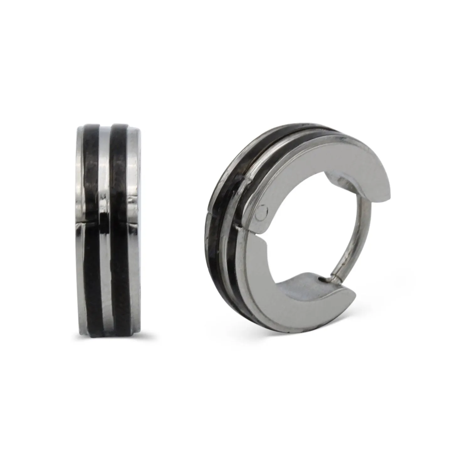Narrow Striped Huggie Hoop Stainless Steel Earrings