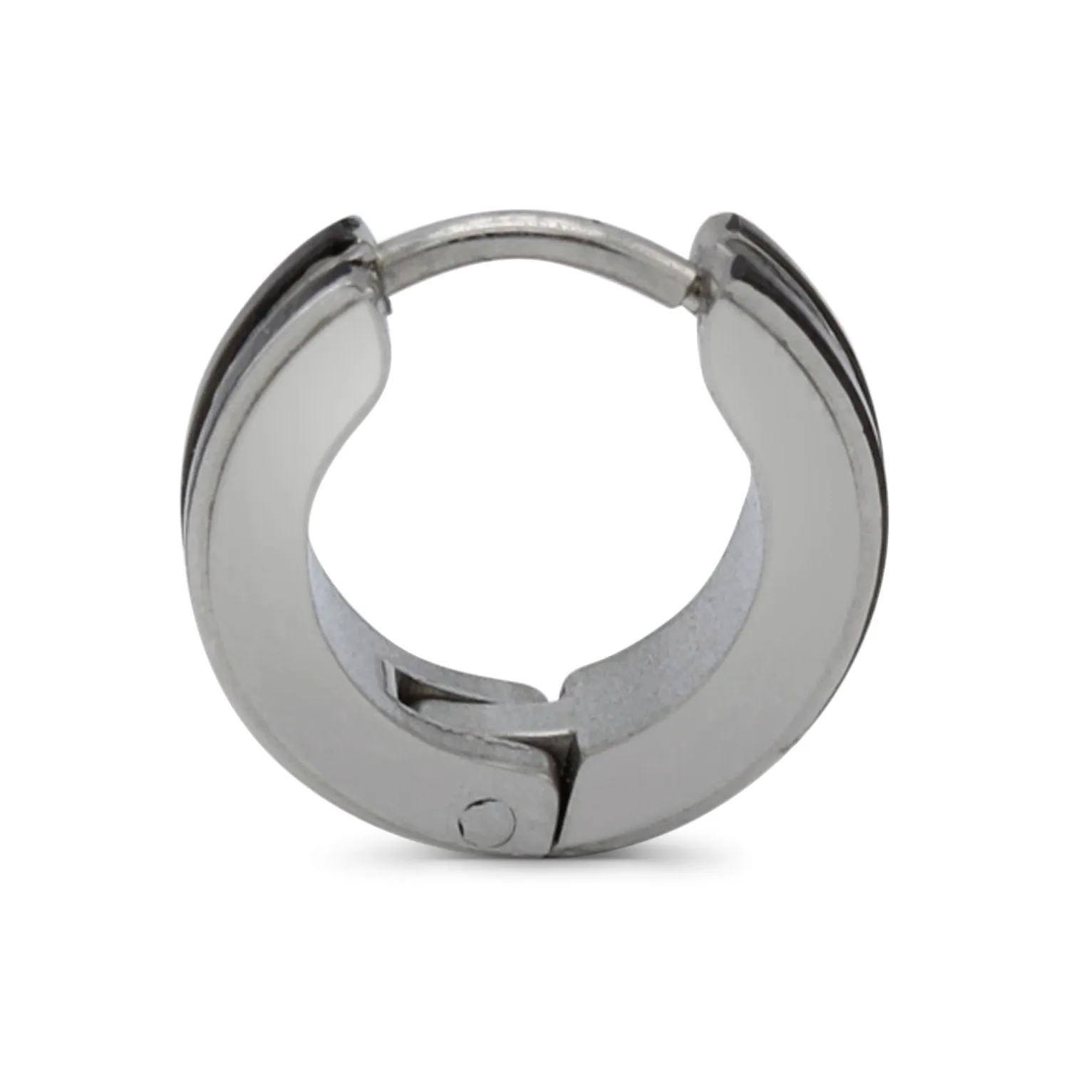Narrow Striped Huggie Hoop Stainless Steel Earrings