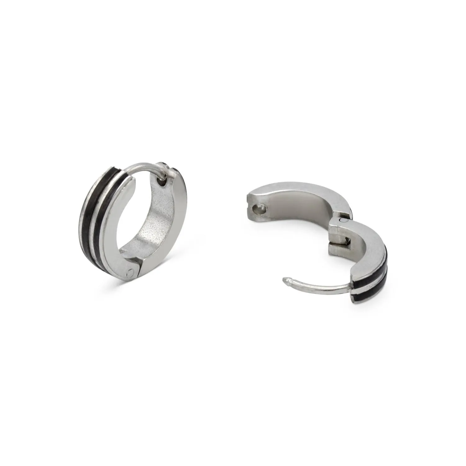 Narrow Striped Huggie Hoop Stainless Steel Earrings