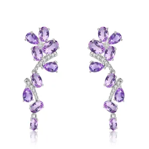 Natural Amethyst Leaf Dangling Earrings