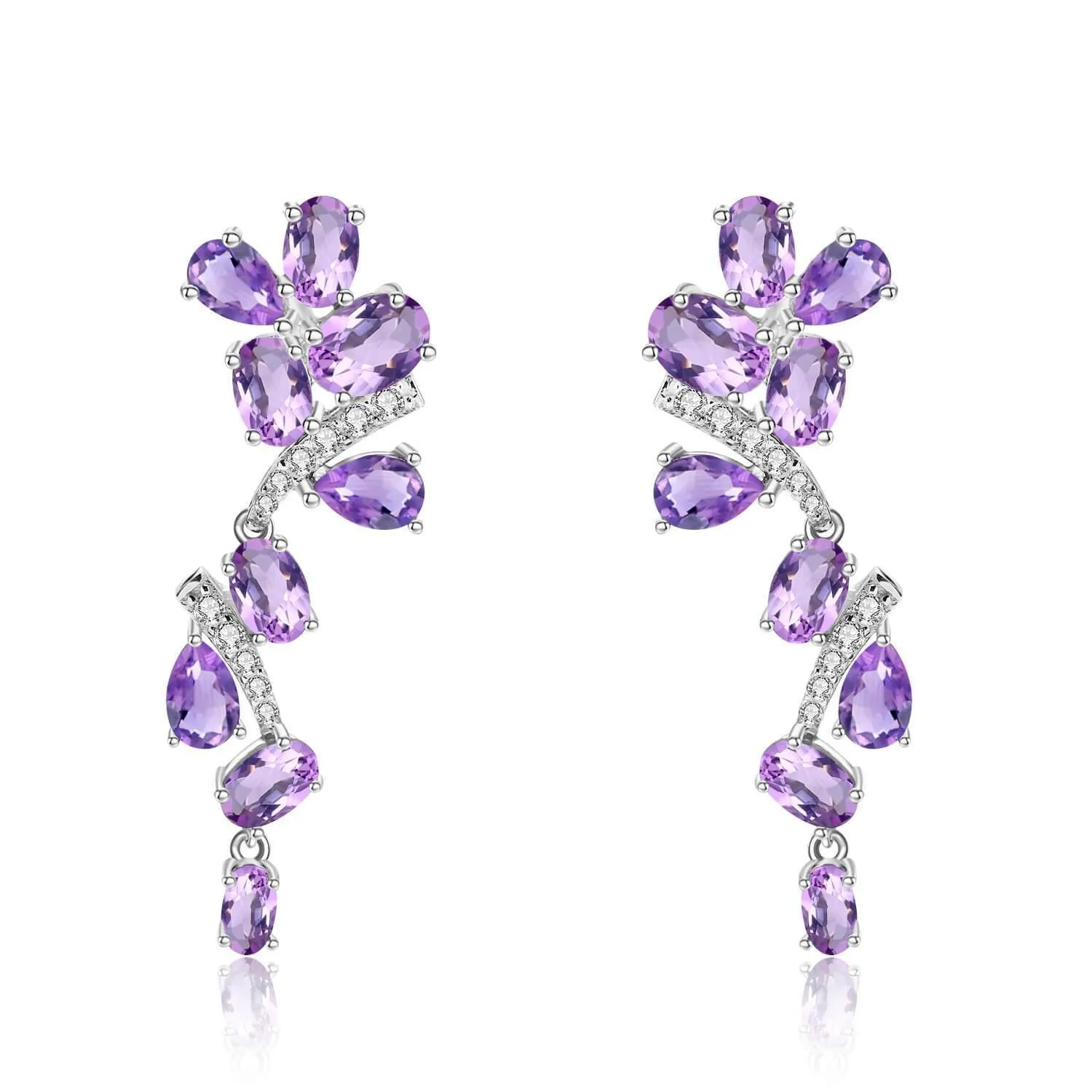 Natural Amethyst Leaf Dangling Earrings