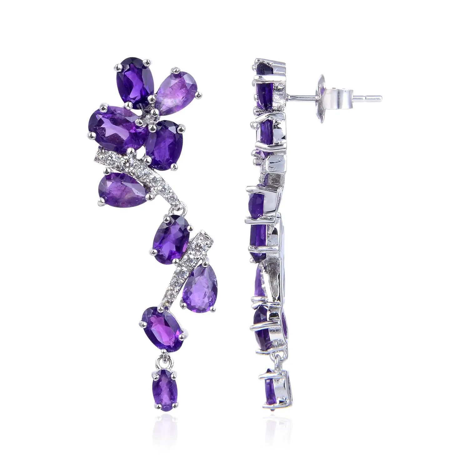 Natural Amethyst Leaf Dangling Earrings