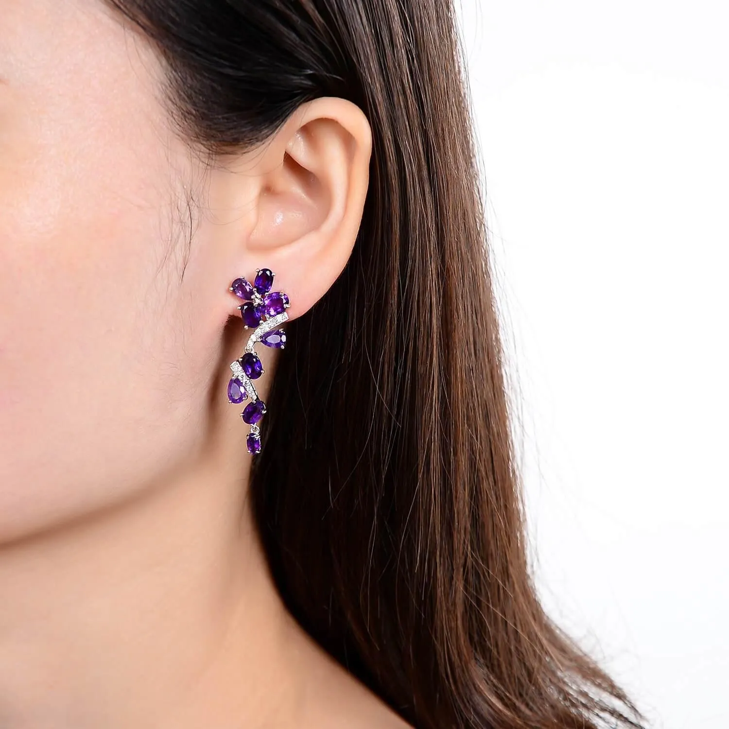 Natural Amethyst Leaf Dangling Earrings