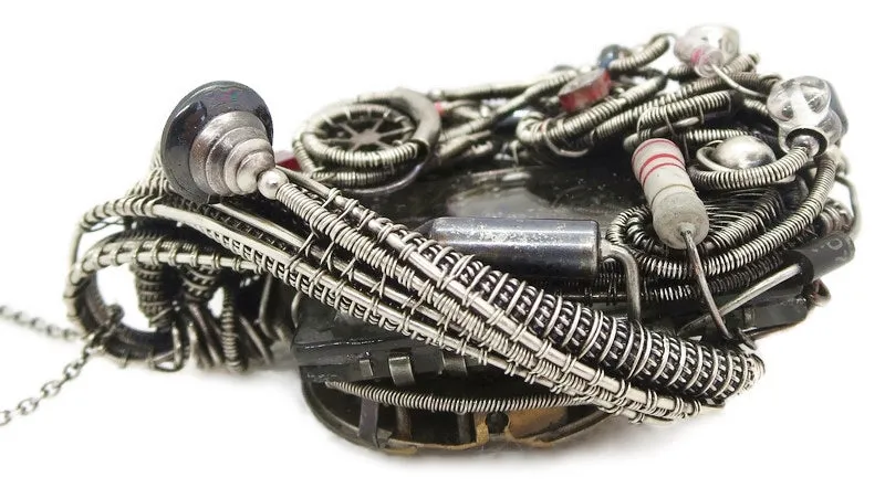 Nixie Tube Steampunk/Cyberpunk Fusion Pendant with Upcycled Watch & Electronic Parts