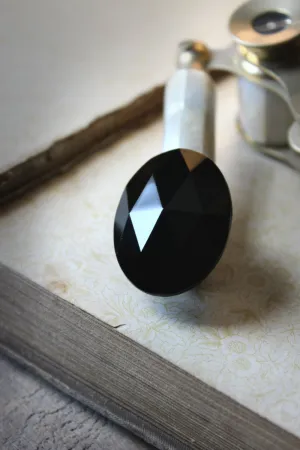 Nocturne. Vintage Faceted Glass Cabochon Statement Ring.