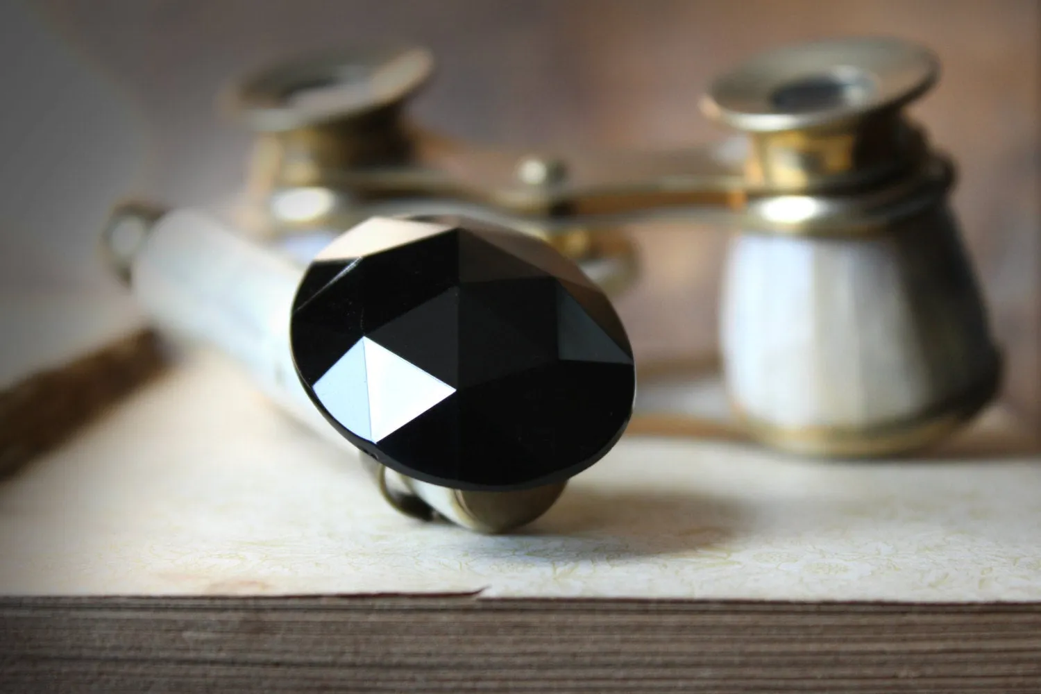 Nocturne. Vintage Faceted Glass Cabochon Statement Ring.