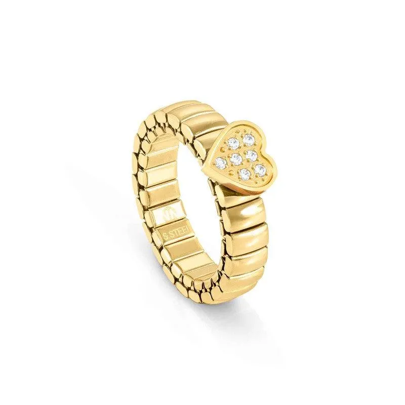 Nomination Extension Ring, Heart, Cubic Zirconia, Gold PVD, Stainless Steel