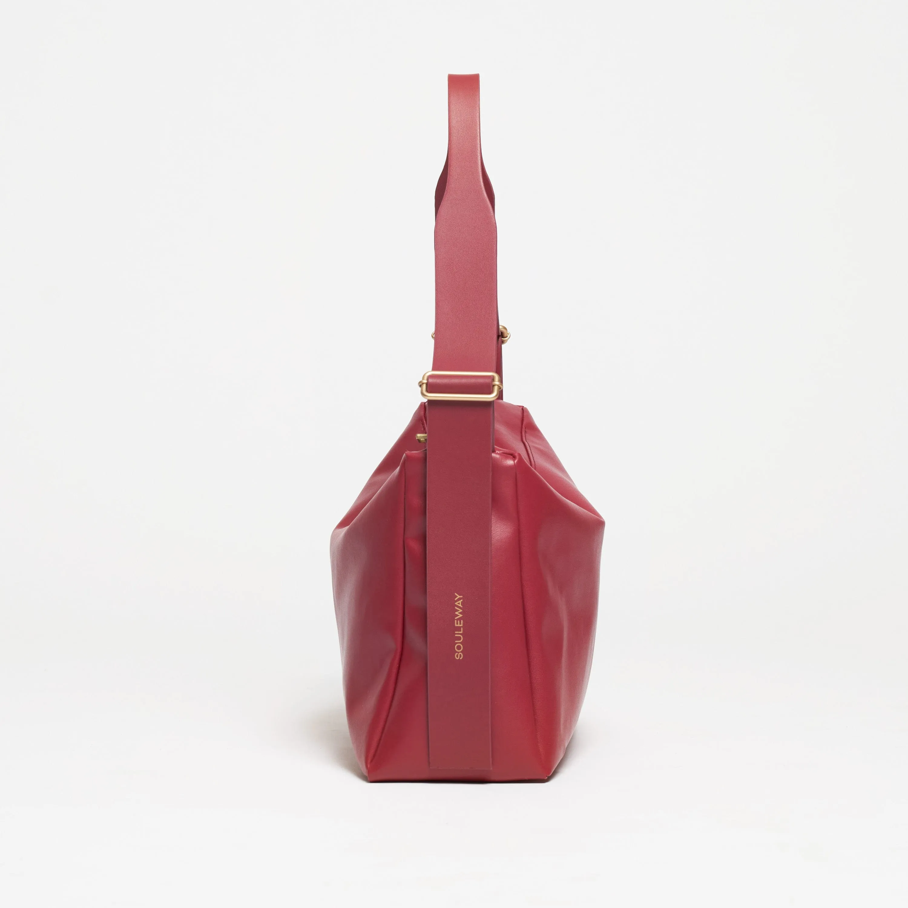 Oleatex Vegan Olive Leather Slouchy Shoulder Bag | Cherry Red