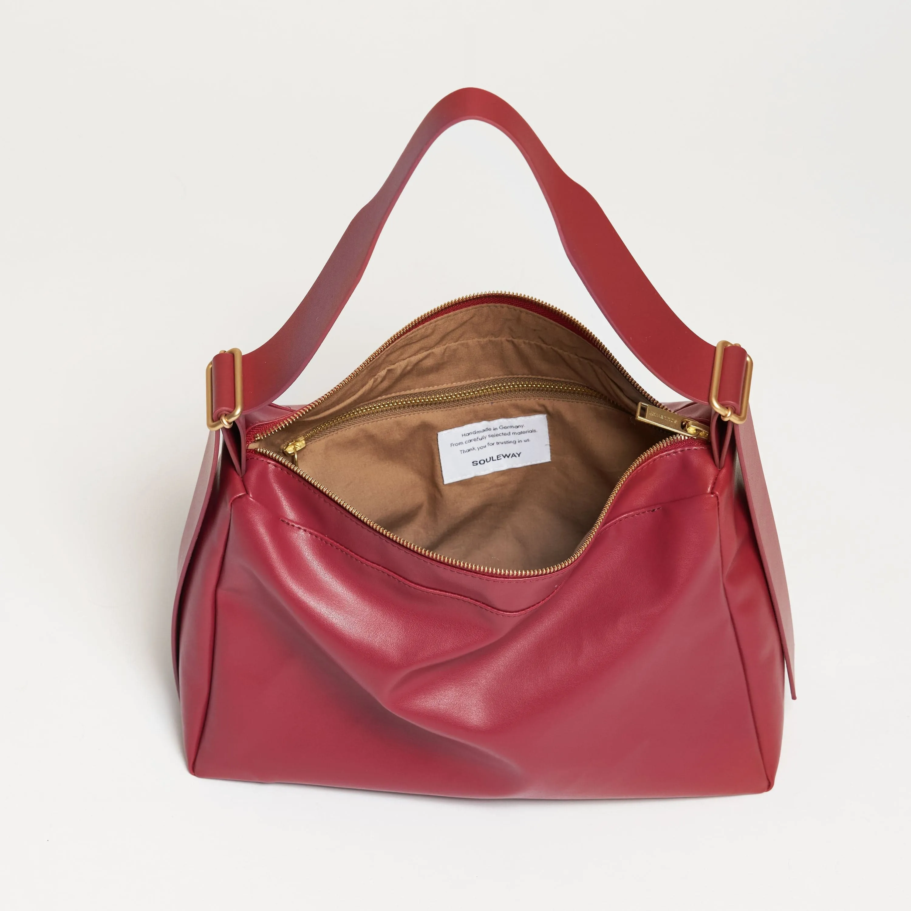 Oleatex Vegan Olive Leather Slouchy Shoulder Bag | Cherry Red