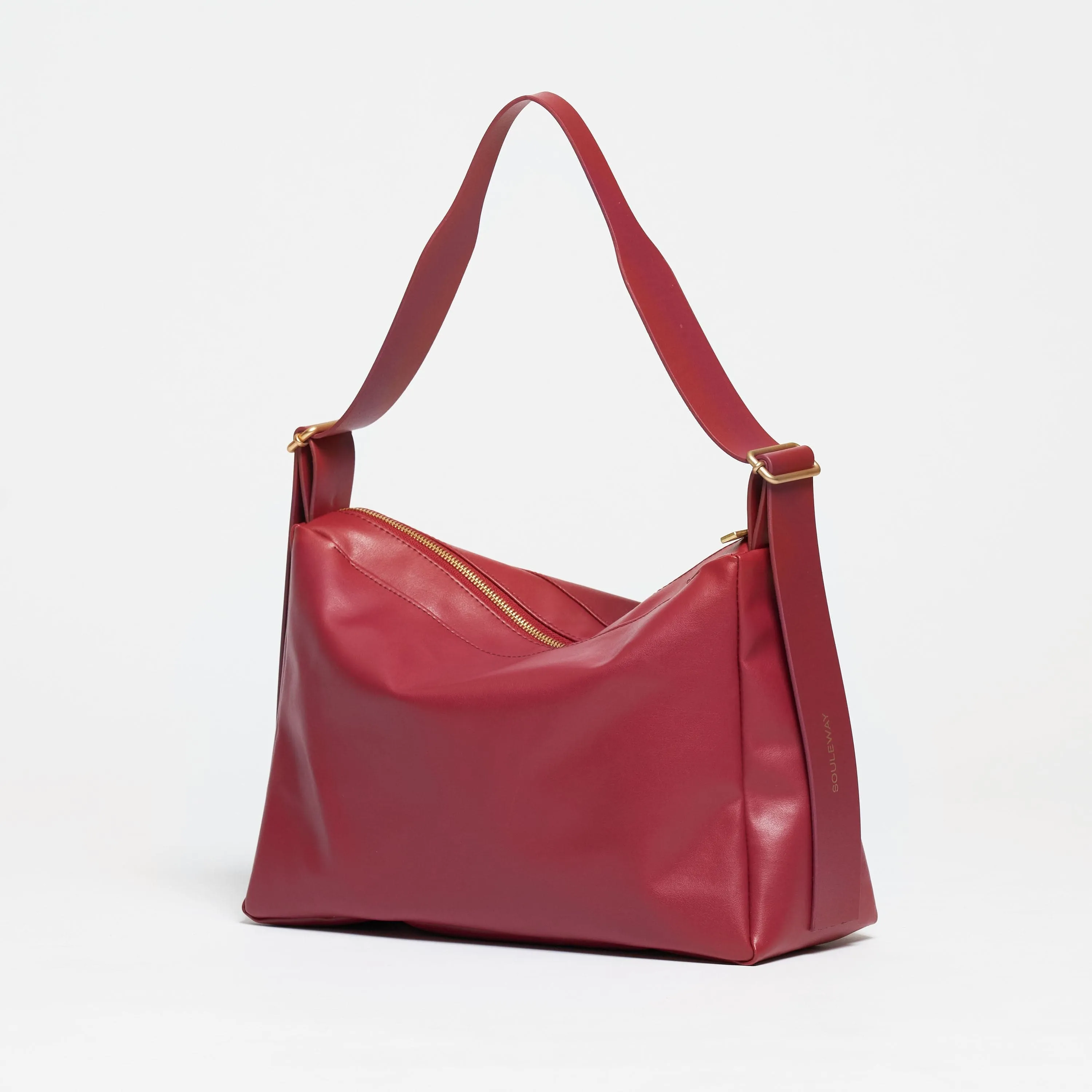 Oleatex Vegan Olive Leather Slouchy Shoulder Bag | Cherry Red