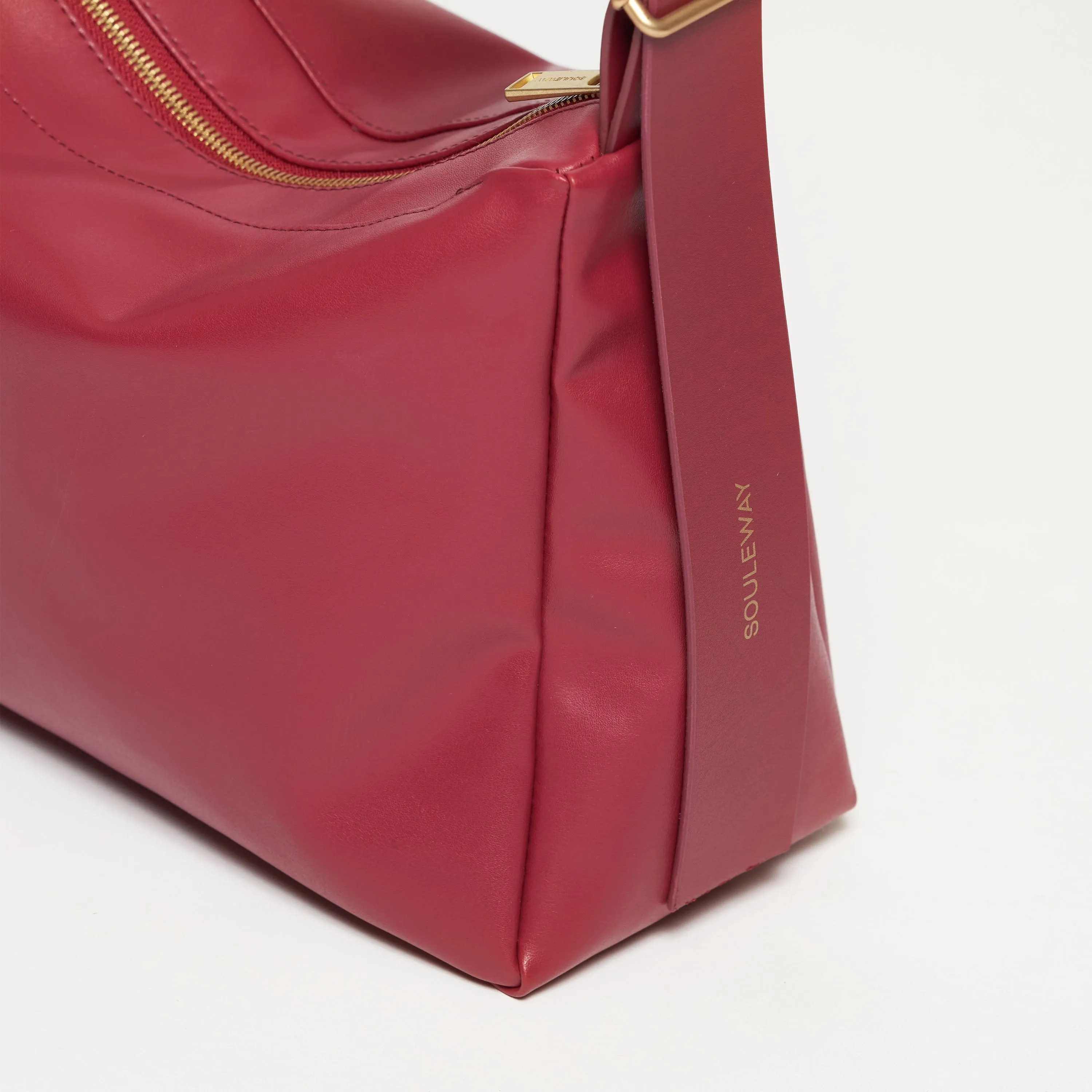 Oleatex Vegan Olive Leather Slouchy Shoulder Bag | Cherry Red