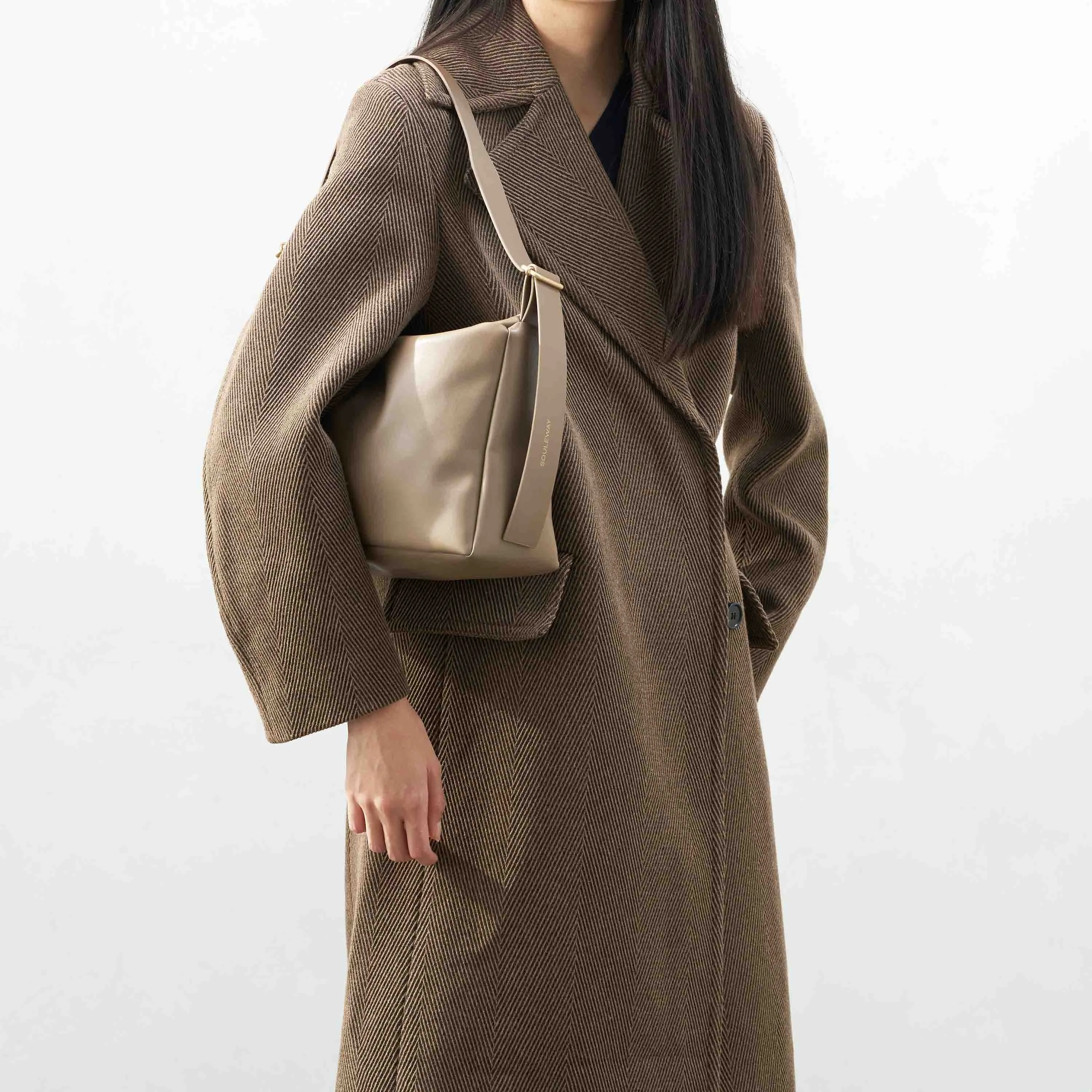 Oleatex Vegan Olive Leather Slouchy Shoulder Bag | Mocha Brown