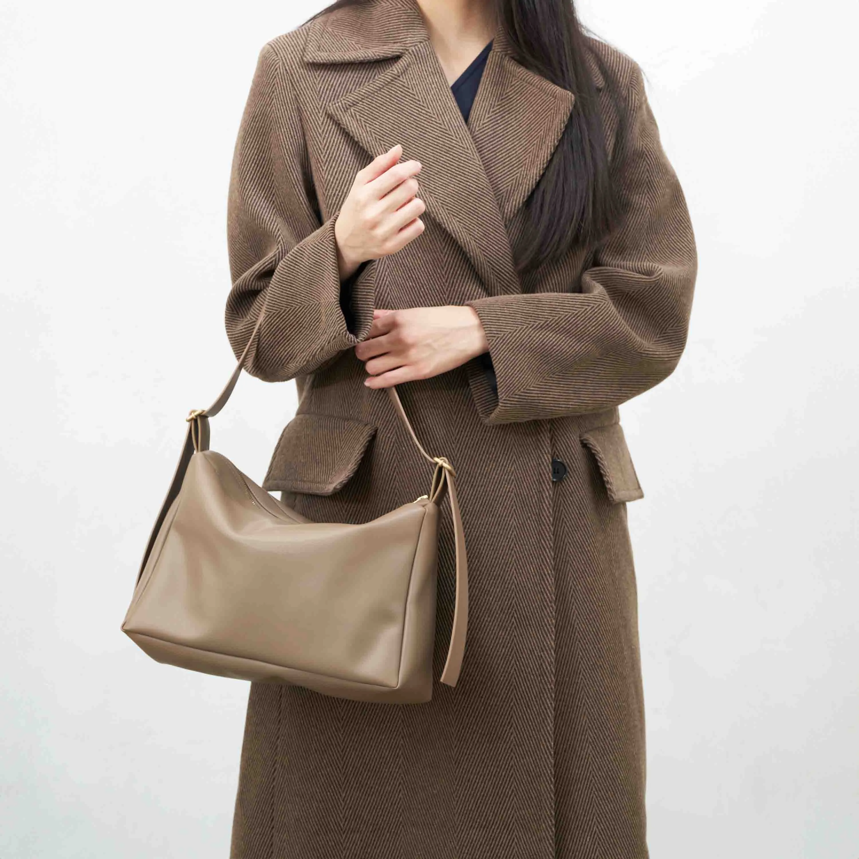 Oleatex Vegan Olive Leather Slouchy Shoulder Bag | Mocha Brown