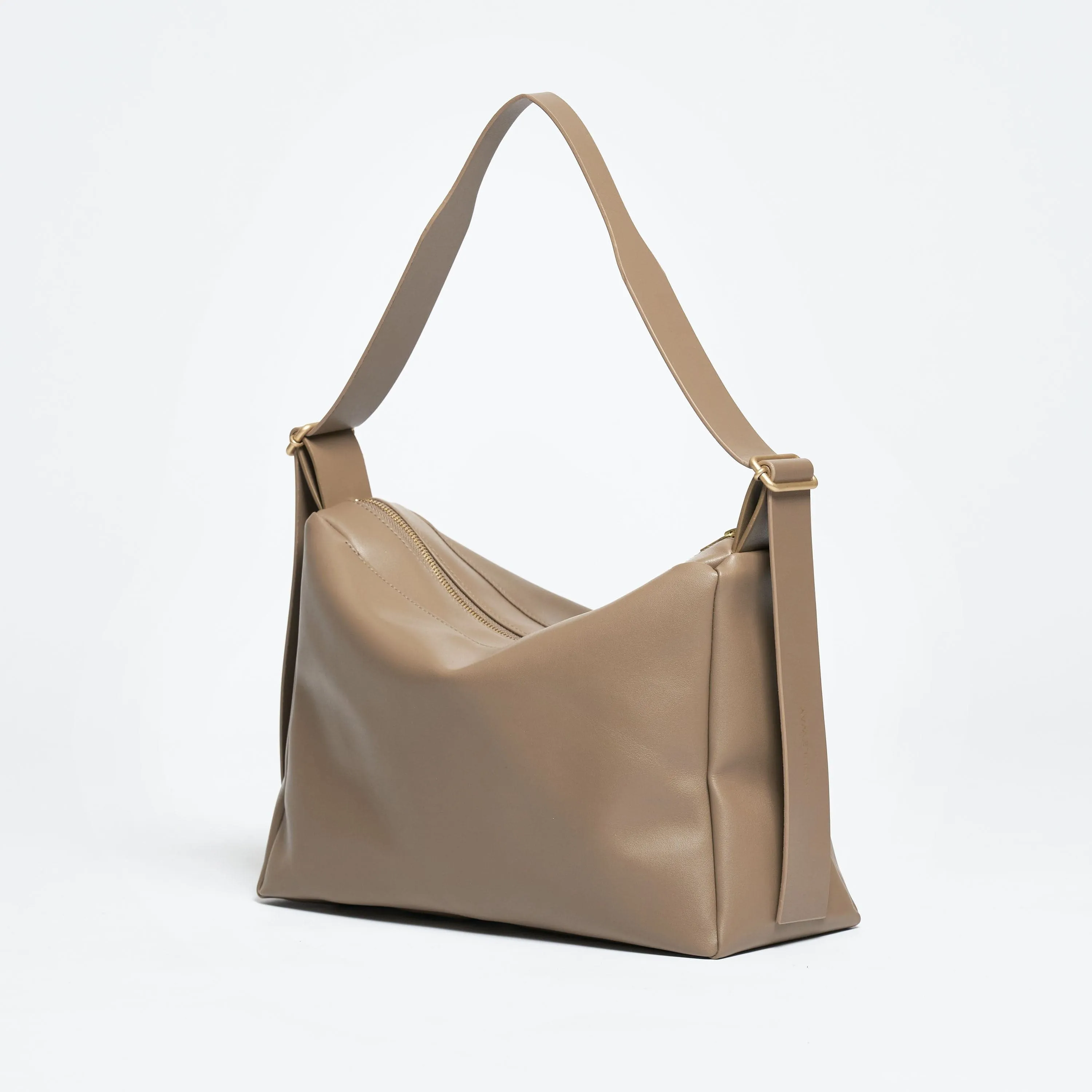Oleatex Vegan Olive Leather Slouchy Shoulder Bag | Mocha Brown