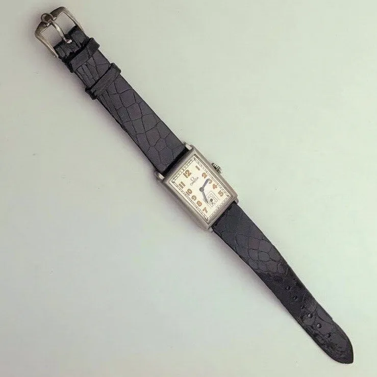 Omega Art Deco Arabic Manual c. 1937 Vintage Steel 22 x 40 mm