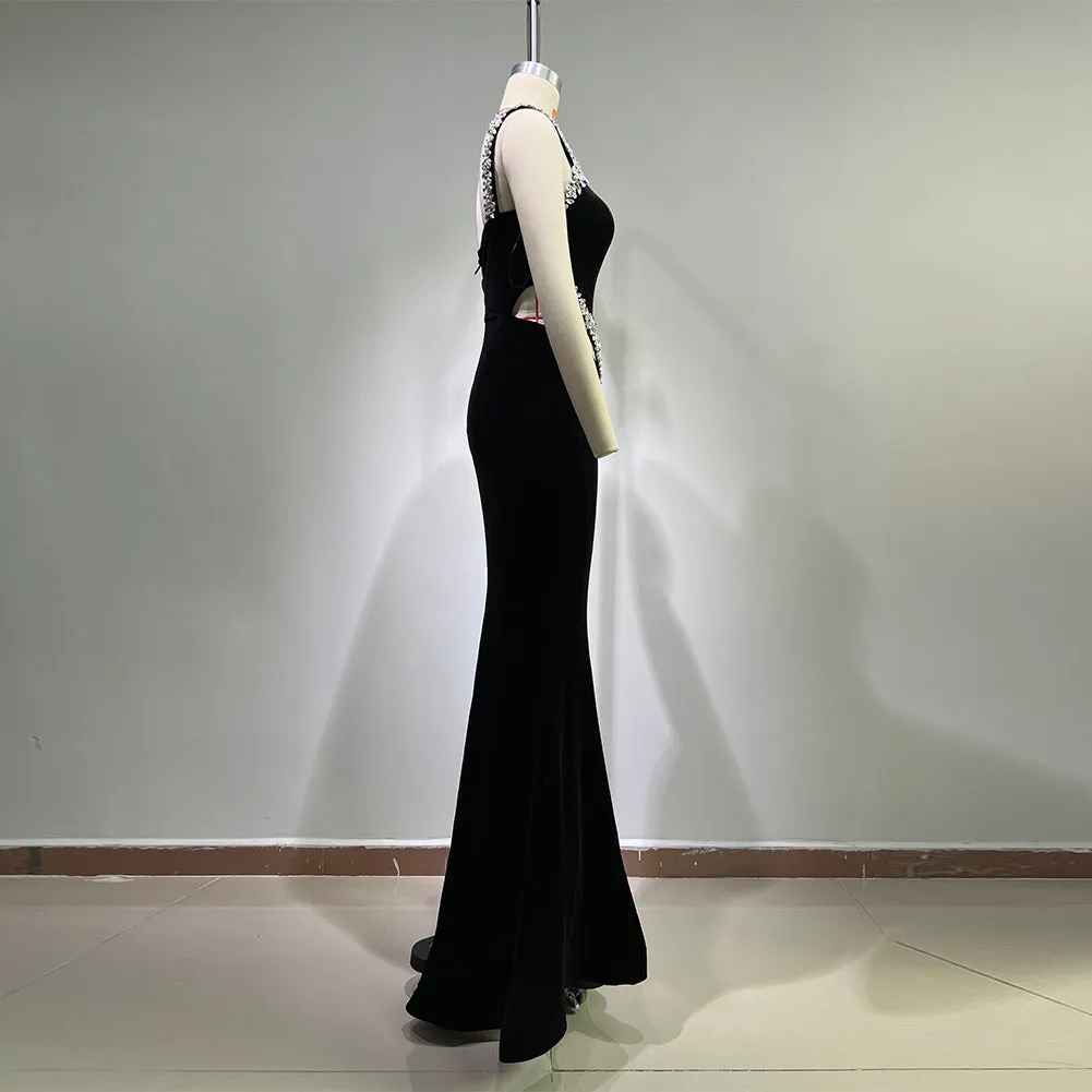 One Shoulder Sleeveless Cut Out Maxi Bodycon Dress HT11220