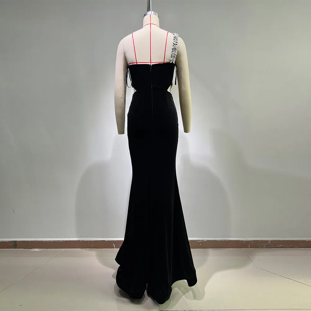 One Shoulder Sleeveless Cut Out Maxi Bodycon Dress HT11220