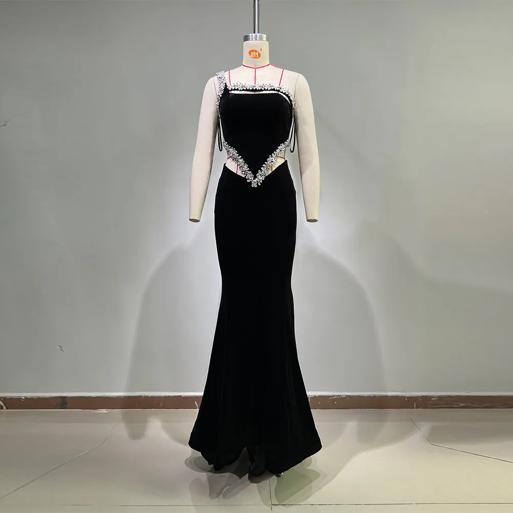 One Shoulder Sleeveless Cut Out Maxi Bodycon Dress HT11220