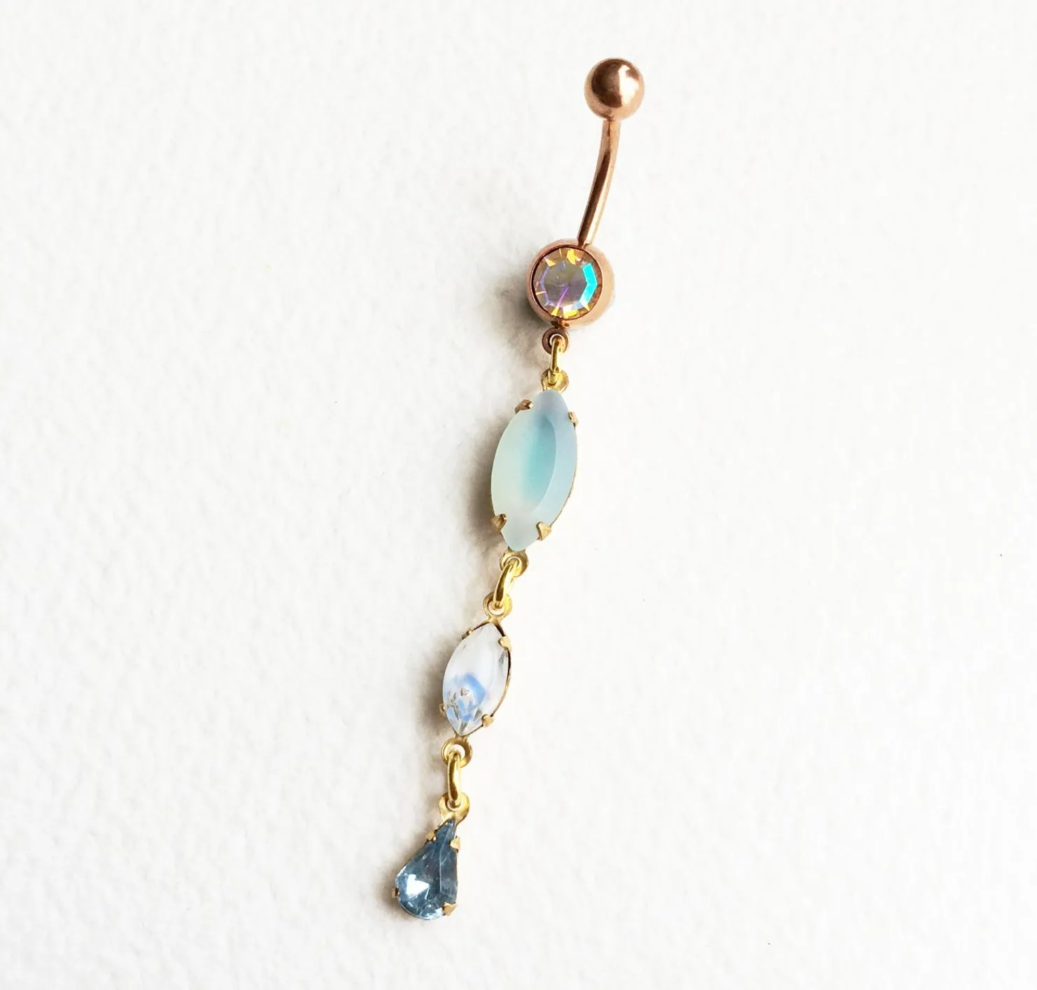 Opal Dangle Belly Ring - Rose Gold