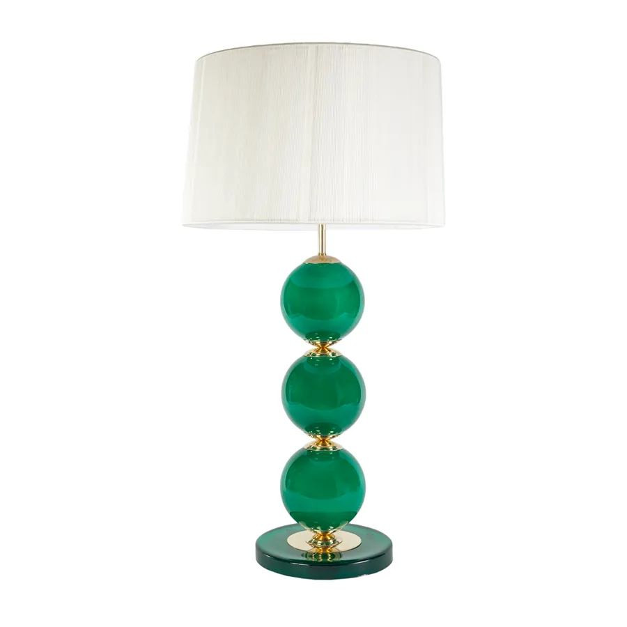 Opaque Candy Green Murano Glass and Brass Ball Lamp - Pair