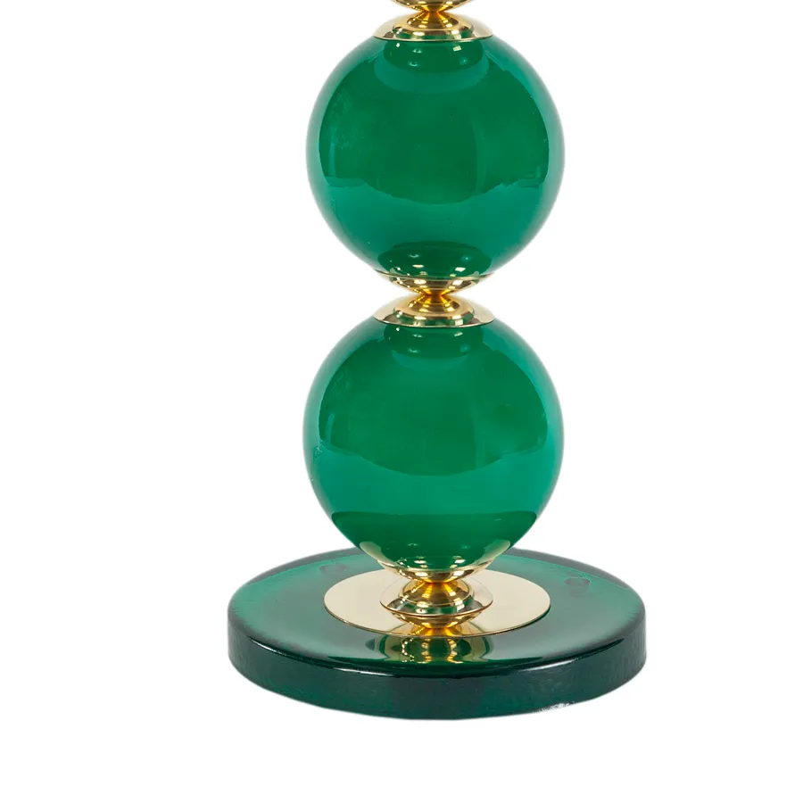 Opaque Candy Green Murano Glass and Brass Ball Lamp - Pair