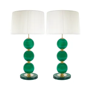 Opaque Candy Green Murano Glass and Brass Ball Lamp - Pair