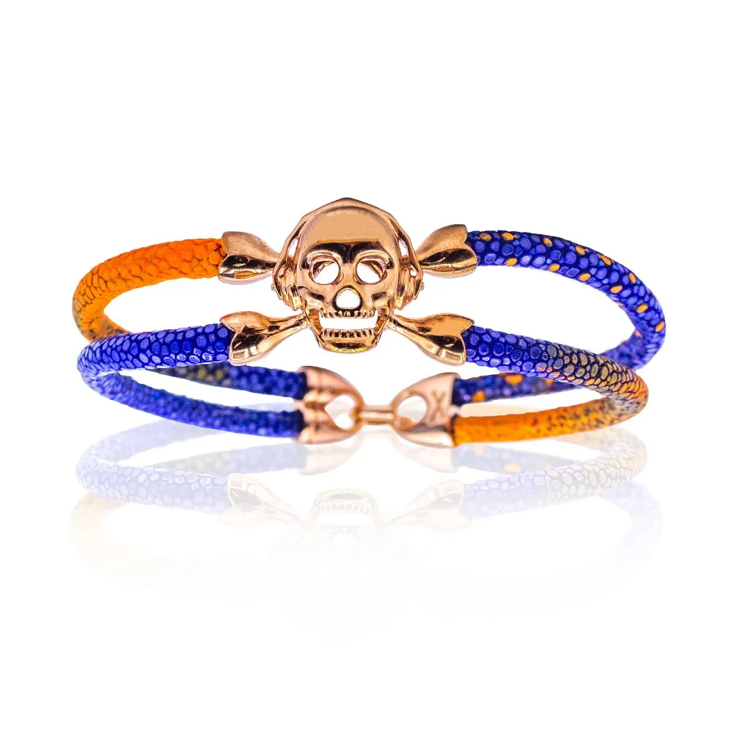 Orange Blue Neon Painted Stingray Single Skull