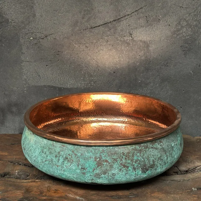 Oxidized Copper Bathroom Sink – Green Patina Copper Washbasin