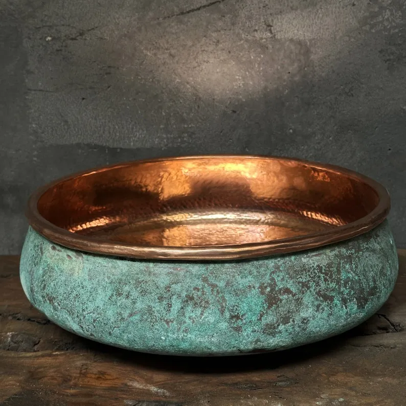 Oxidized Copper Bathroom Sink – Green Patina Copper Washbasin