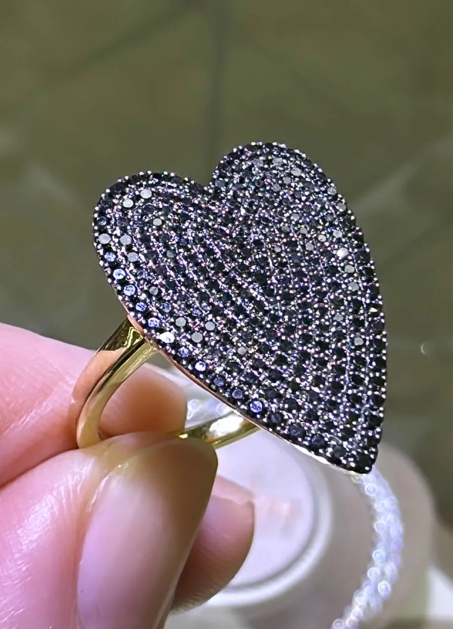Pave Black Diamond Heart Right Hand Ring