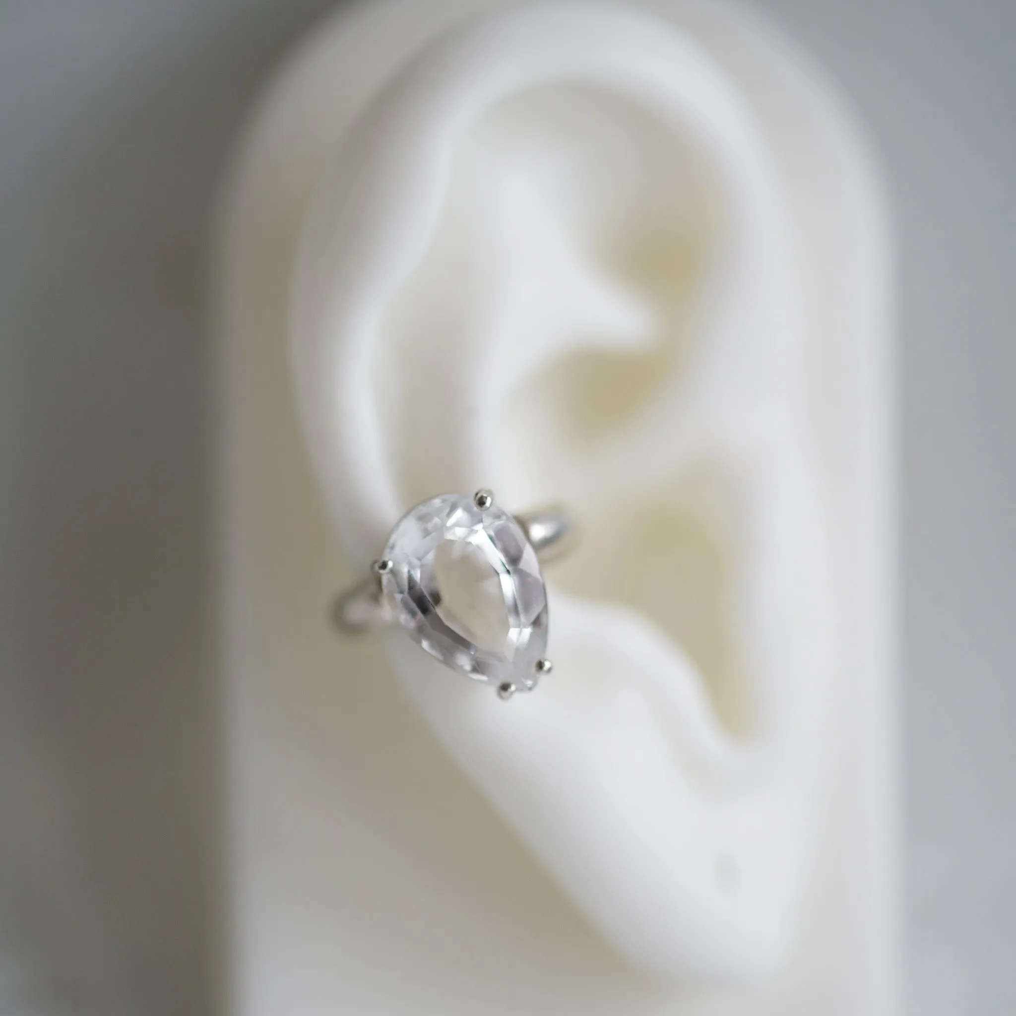 Pear shape White Topaz ear cuff in silver