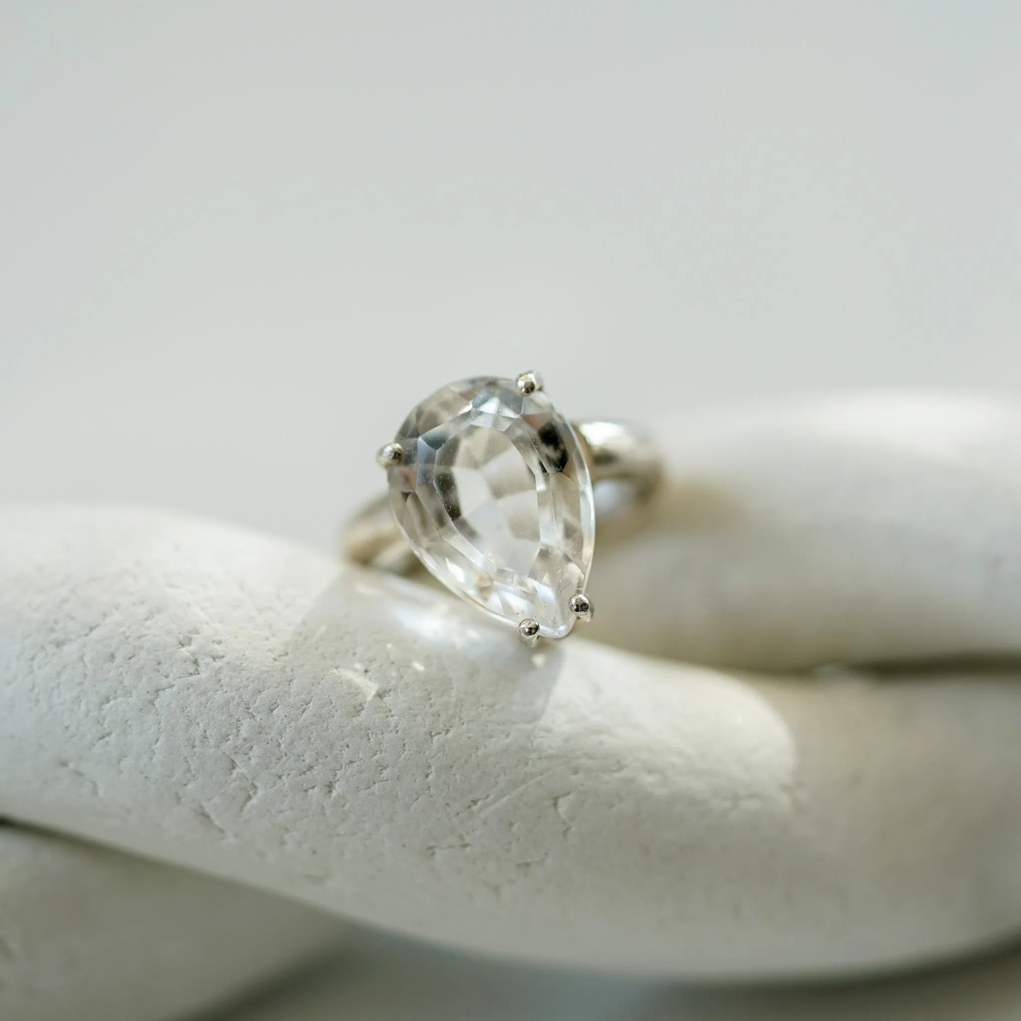 Pear shape White Topaz ear cuff in silver