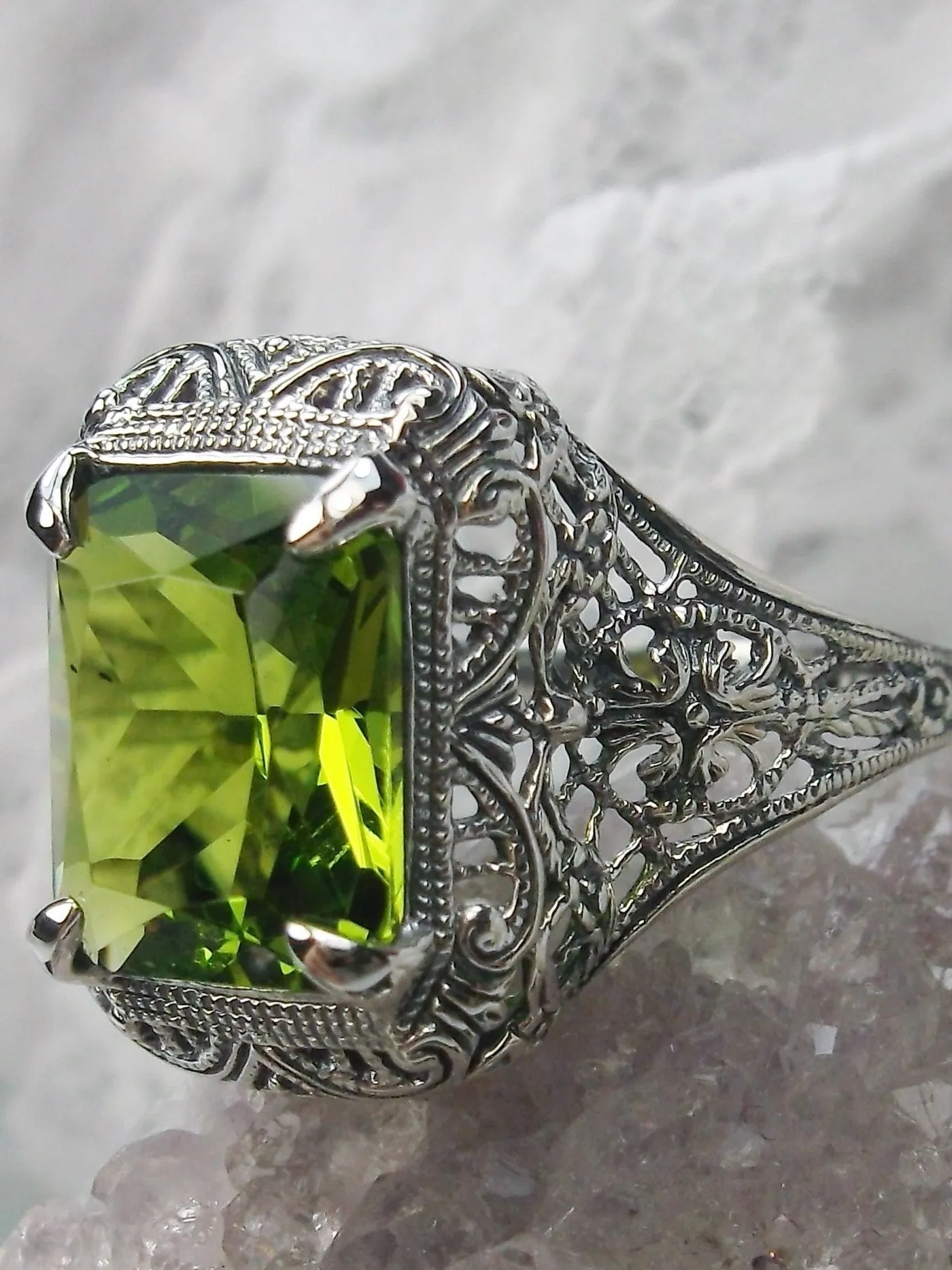 Peridot Ring, 5ct Rectangle Gem, Vintage Jewelry #D200