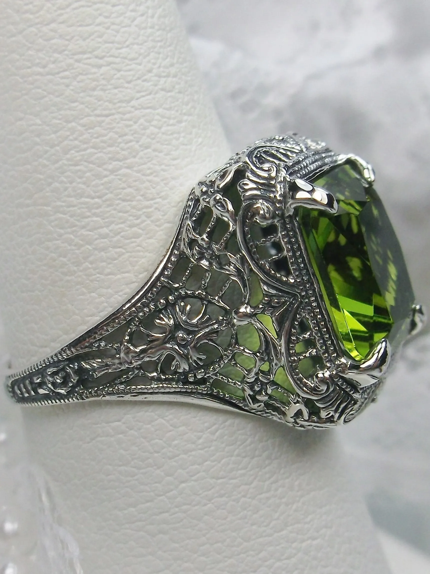 Peridot Ring, 5ct Rectangle Gem, Vintage Jewelry #D200