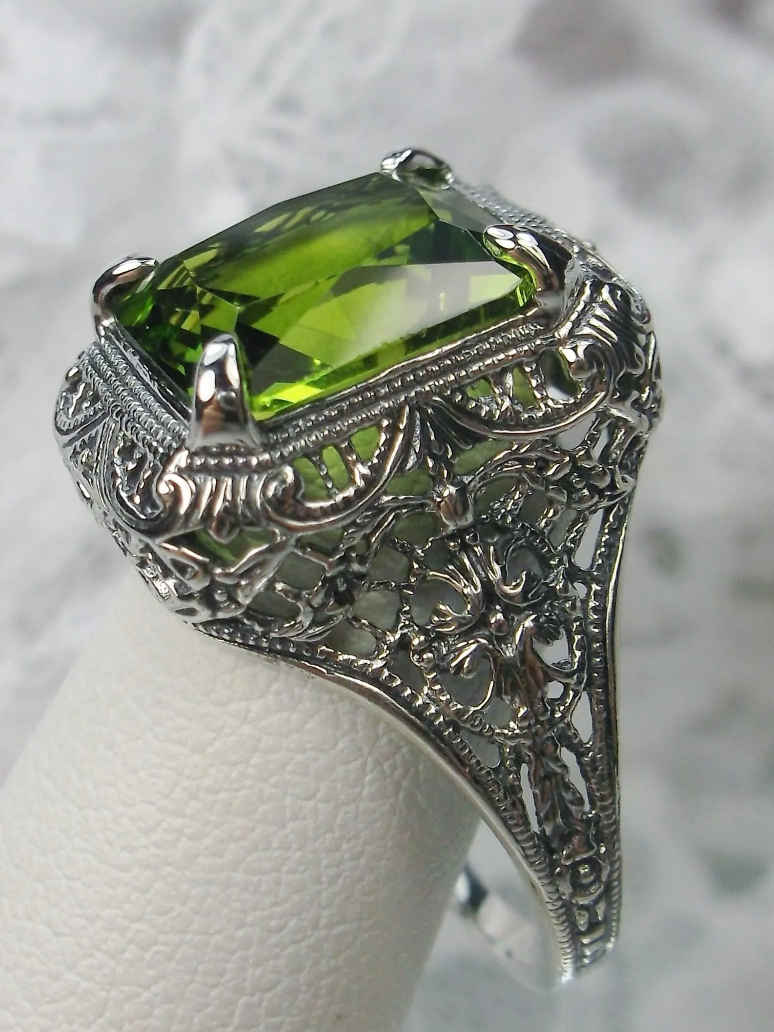 Peridot Ring, 5ct Rectangle Gem, Vintage Jewelry #D200