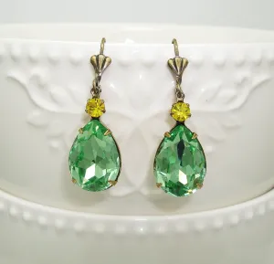 Peridot Swarovski Teardrop Citrine Swarovski Crystal Wedding Gift Earrings